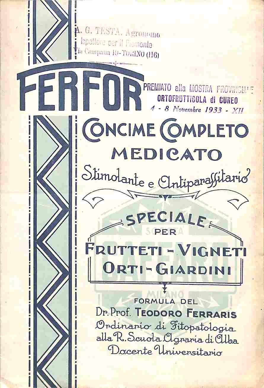 Ferfor. Concime completo medicato stimolante e antiparassitario (pieghevole pubblicitario)